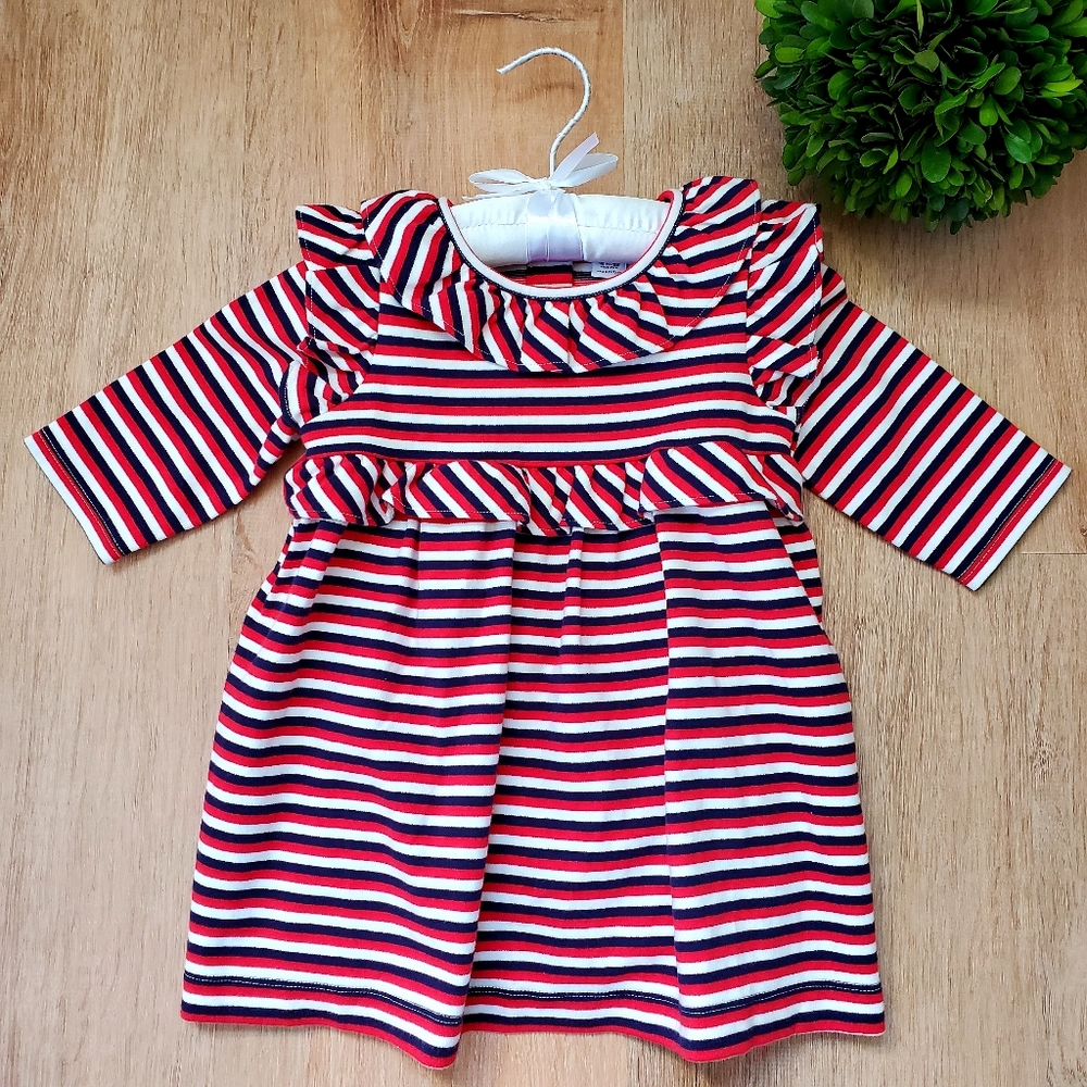 Janie & Jack Red White Blue Striped Longsleeve Dress 18-24m